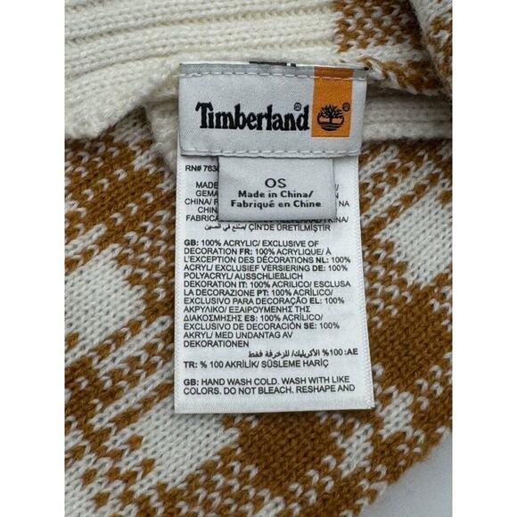 Timberland | Women's Plaid Wool Blend Scarf Brown & White | Layering Accessory - Picture 7 of 7